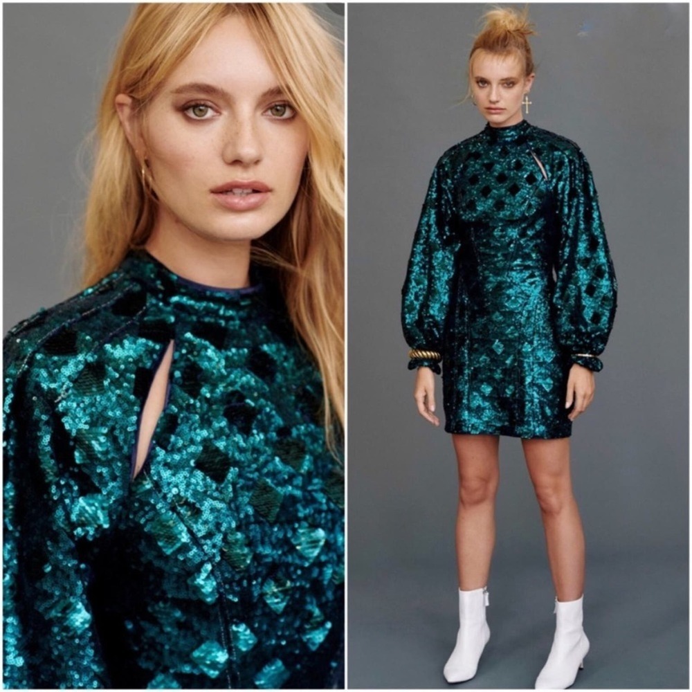 Free People Green Chante's Holiday Dress 4 - Picture 2 of 10